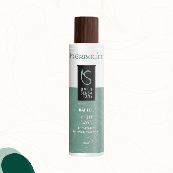 Herbacin Bath Sensations Badeöl mit Thymian, Eukalyptus, Rosmarin und Wiehrauch sowie Macadamiaöl und Süßmandelöl in der 200 ml Flasche