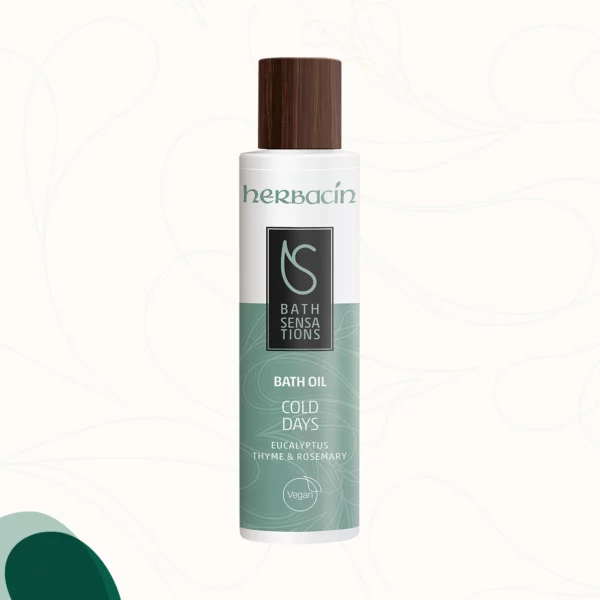 Herbacin Bath Sensations Badeöl mit Thymian, Eukalyptus, Rosmarin und Wiehrauch sowie Macadamiaöl und Süßmandelöl in der 200 ml Flasche