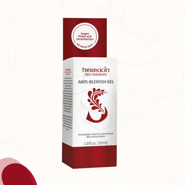 Herbacin Skin Solutions Anti-Blemish Gel mit Salicylsäure, Aloe-Vera, Kamille und Ringelblume trocknet Pickel aus im 30 ml Spender.