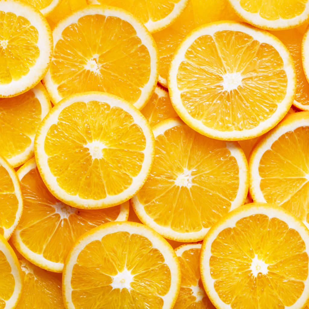 Frische, saftige Orangenscheiben in Nahaufnahme – Quelle des Citrus Aurantium Dulcis (Orange) Fruit Extract.
