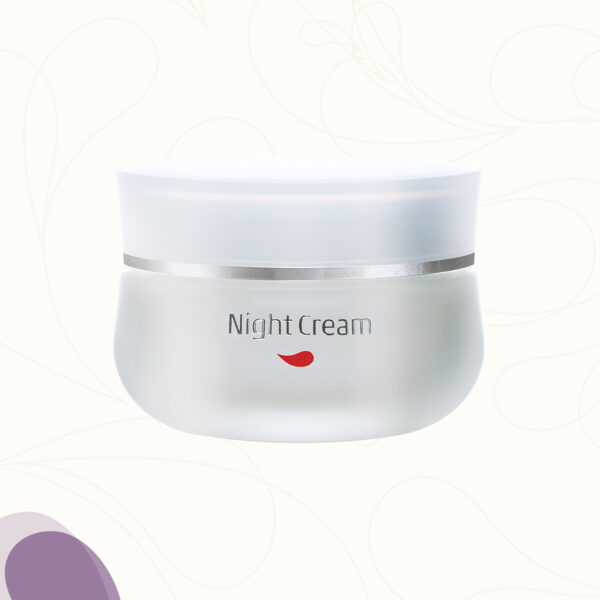 Die Herbacin Face Care Night Cream im 50 ml Tiegel ist eine reichhaltige Feuchtigkeitscreme mit Mandelöl, Avocadoöl, Sheabutter, Vitamin E, Panthenol, Mattenbohne, Kamillenblüten-Extrakten, Lotusblüten, Aloe Vera
