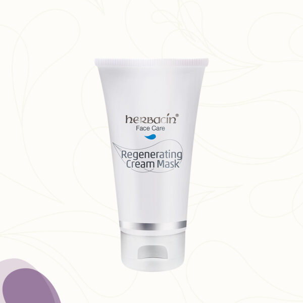Die Herbacin Regenerating Cream Mask in der 75 ml Tube ist eine Gesichtsmaske zur Unterstützung der Hautregeneration mit Sheabutter, Süßmandelöl, Macadamianussöl, Arganöl, Hyaluronsäure, Extrakten der Weißen Lupine und reifer Melone, Carnosin und Same der Mattenbohne