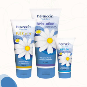 Herbacin Foot-Care Vorteilsset bestehend aus Bein-Lotion, Fuß-Creme und Kühlgel.