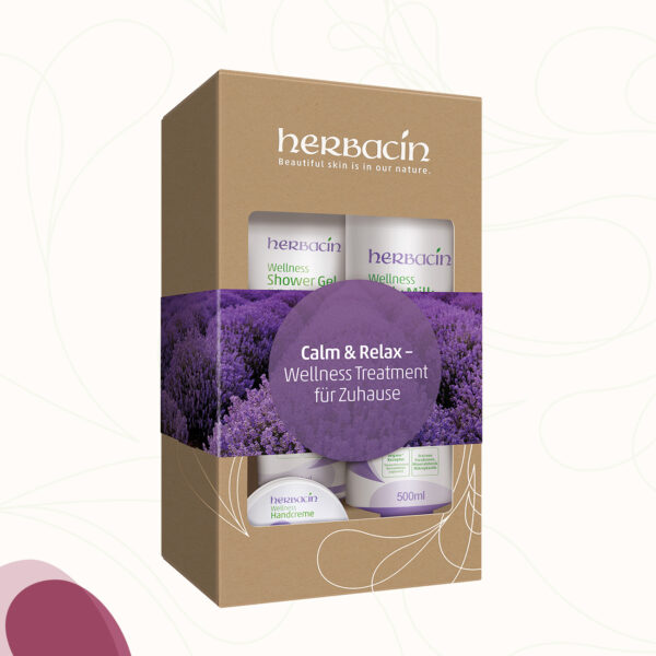 Herbacin Wellness-Geschenkset Calm & Relax mit Shower Gel Lavendel, Boy Milk Lavendel und Handcreme Lavendel