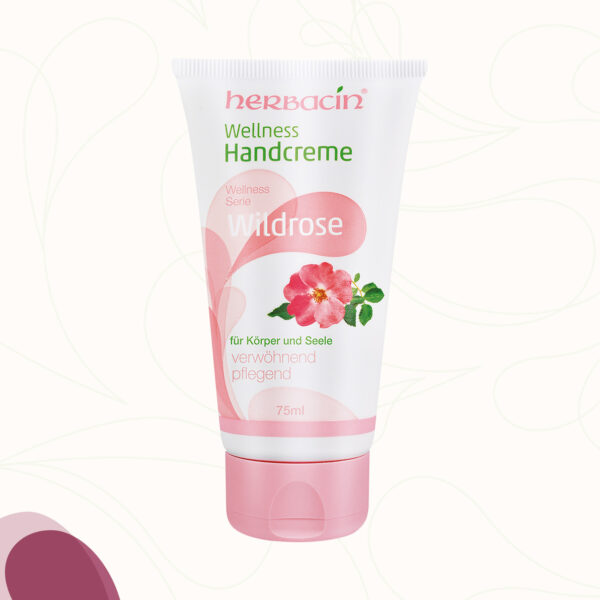 Herbacin Wellness Handcreme Wildrose mit pflanzlichen Glycerin, Hagebutten-Extrakt, Damascener-Rosen Duft in der 75 ml Tube