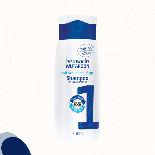 Herbacin Wutapoon Anti-Schuppen Shampoo ohne Silikone, mit Panthenol und Pirocton Olamin sowie Salicylsäure in der 300 ml Flasche.