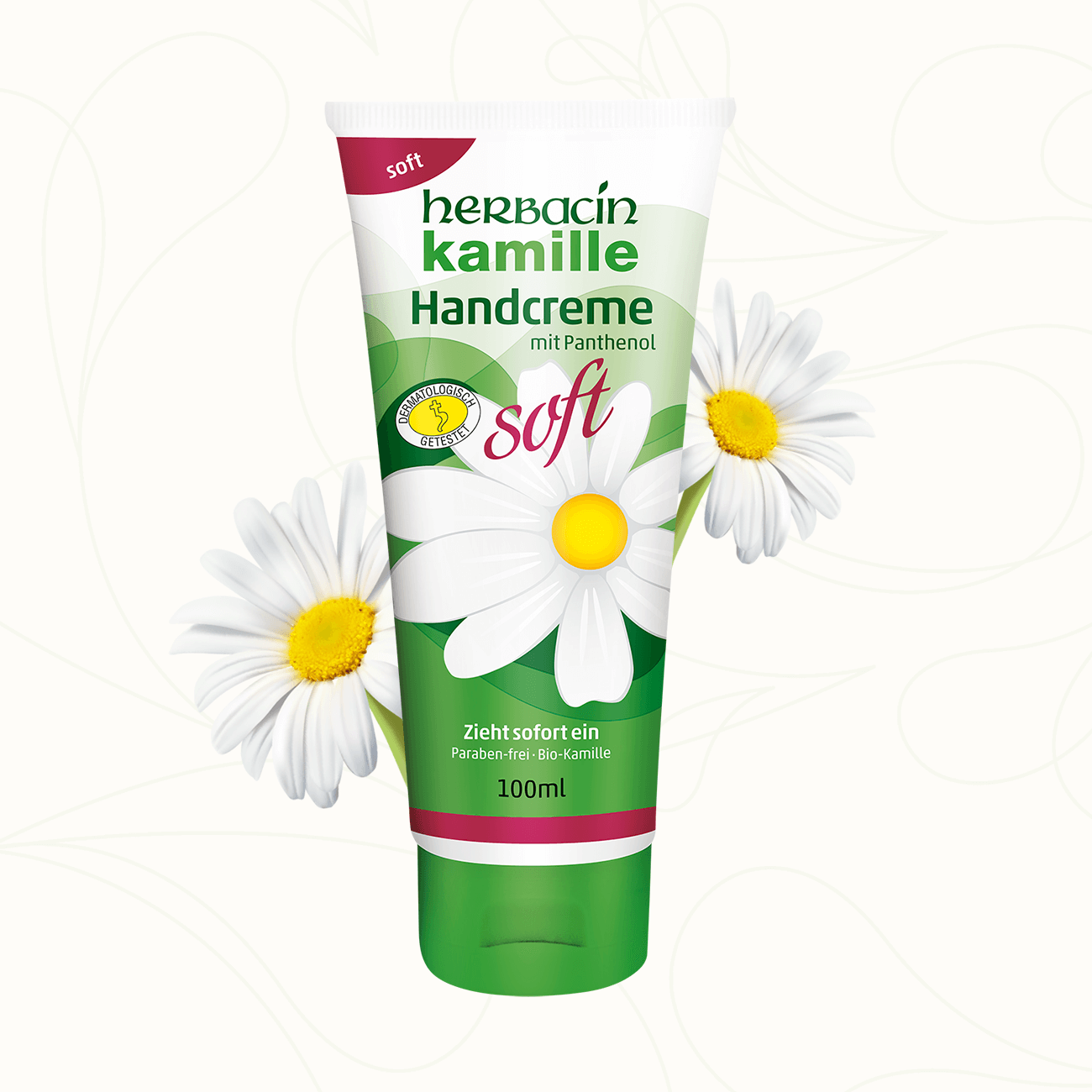 Herbacin Kamille Handcreme Soft – leichte Pflege mit Panthenol und Bio-Kamille, zieht schnell ein und beruhigt empfindliche Haut.