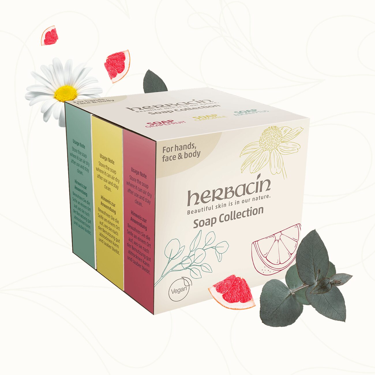 Herbacin Soap Collection – veganes Seifen-Set für Hände, Gesicht und Körper mit vier Sorten