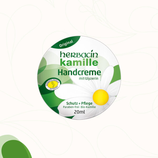 Feuchtigkeitsspendende Kamille Handcreme für geschmeidige und gepflegte Haut in der 20 ml Dose